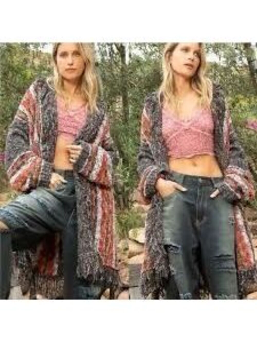57B POL belted fringe cardigan